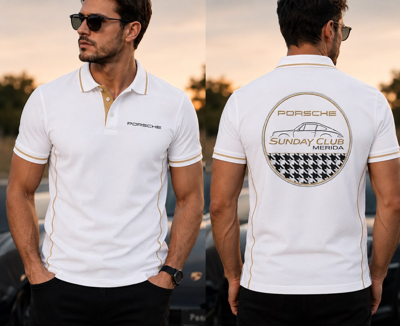 Socio con el polo oficial del club al atardecer
