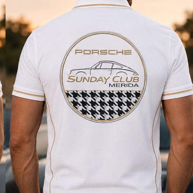 Polo blanco con el emblema del club al dorso